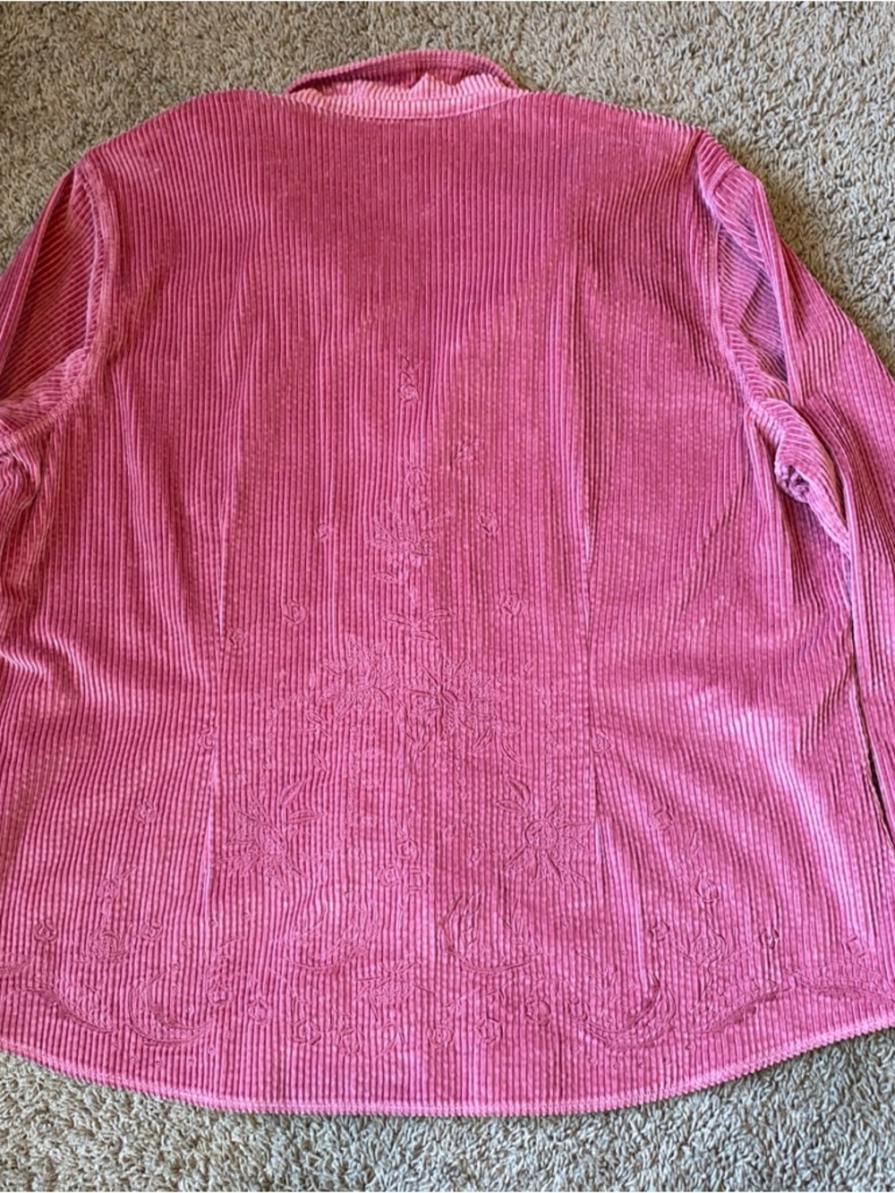 J. Jill Embroidered Corduroy Shirt Women XXL Pink Floral Grannycore Boho Classic - Picture 9 of 12